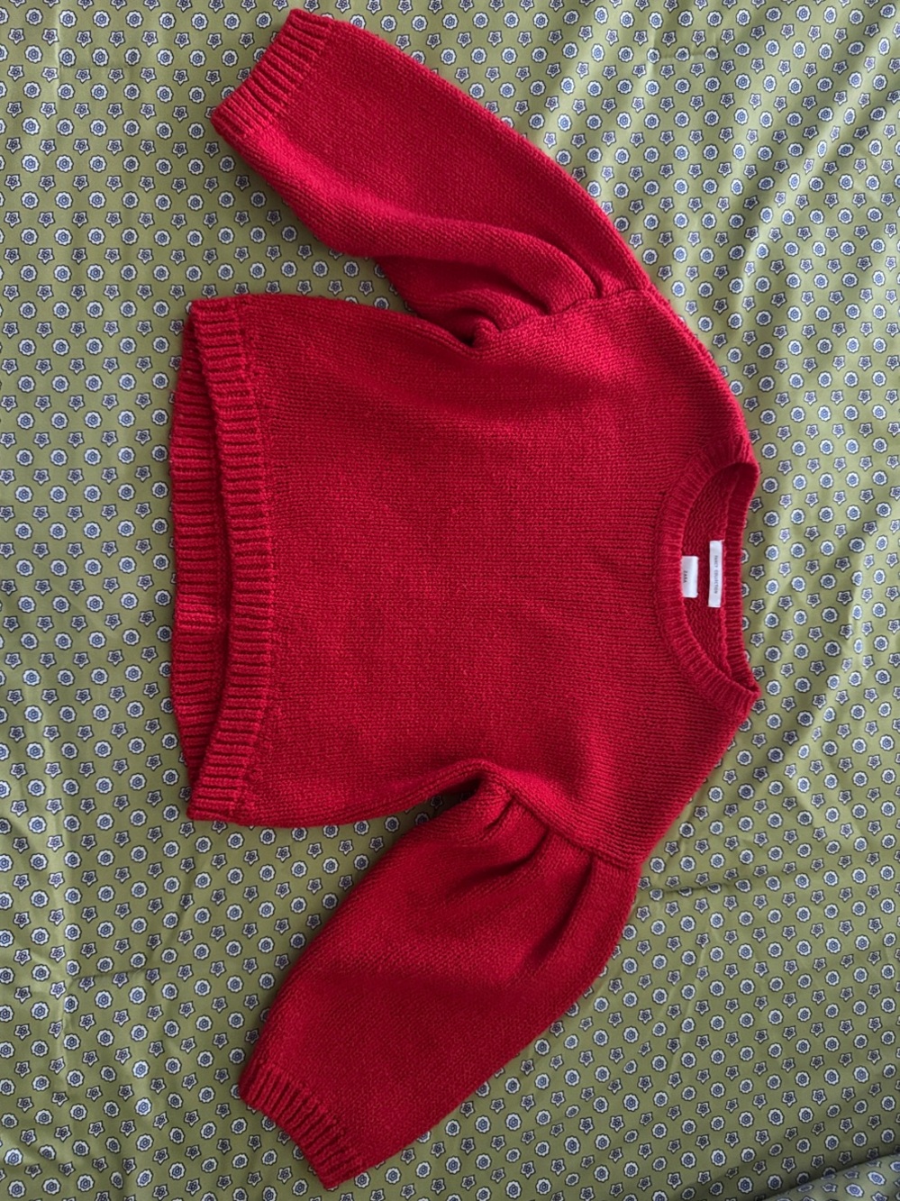 Zara Red Puff Sleeve Knit Sweater